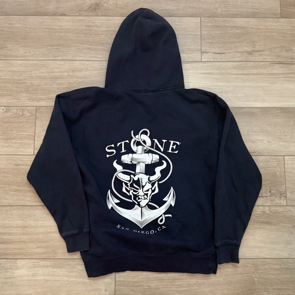 Stone Brewing Navy Blue Full Zip Hoodie Adult Large San Diego California Grunge